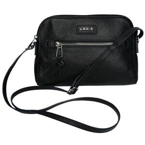 Lodis LEATHER HANDBAG Charlotte Crossbody Purse Women Black Pebbled Zip 10" NWOT